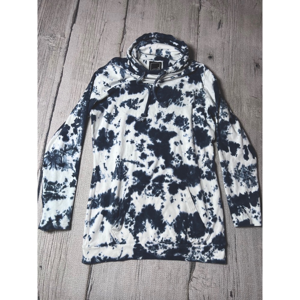 Lily & Lottie Tie Dye Cowl Neck Hoodie Navy Blue‎ White Thumbhole XL
